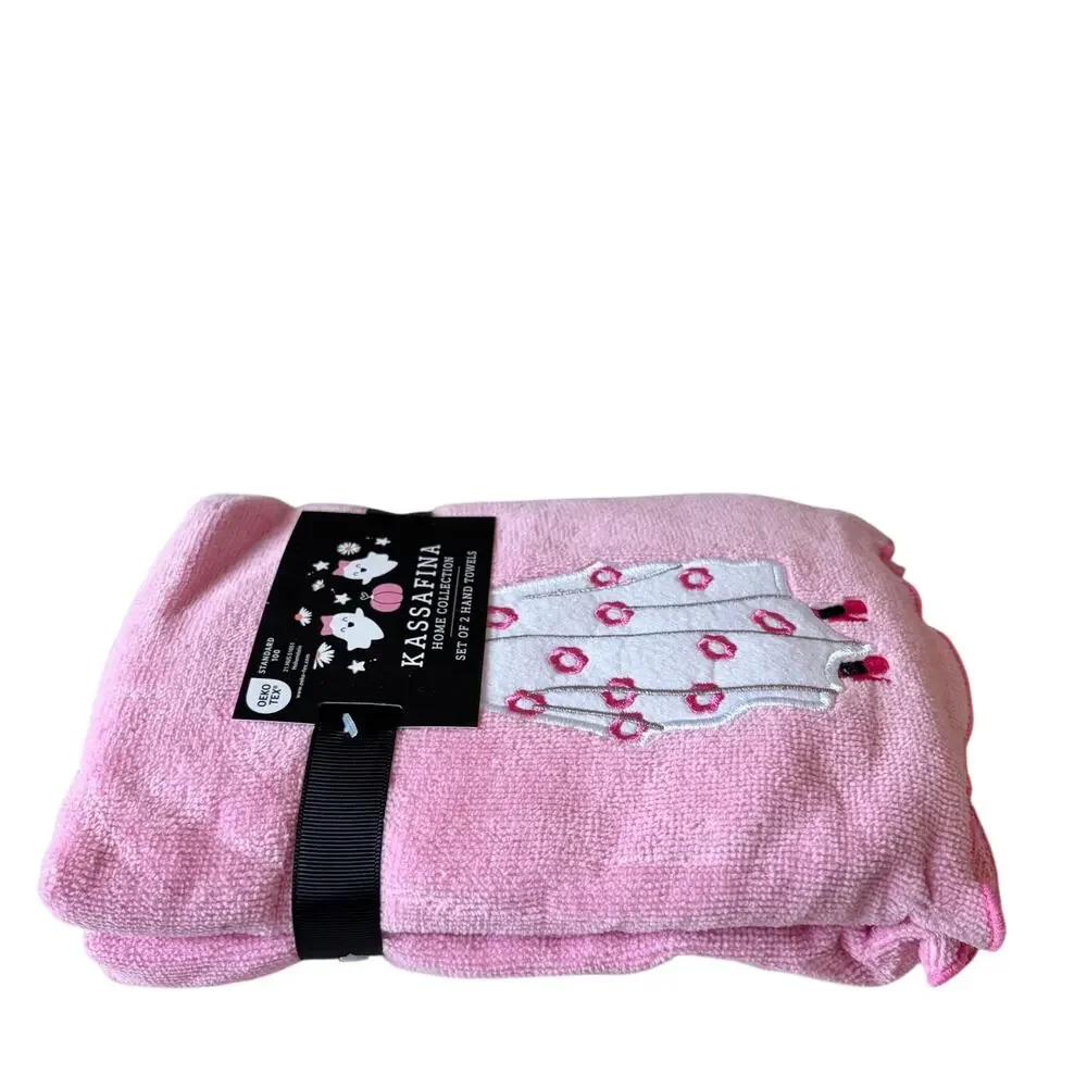 NEW Kassafina Pink Ghost Hand Towels 2 Pk Coquette Pink Heels Halloween Floral